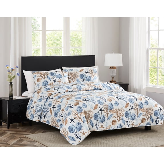 RT Designers Collection Melrose Reef 3-Pieces Elegant Stitched Quilt Set OB Queen Multicolor