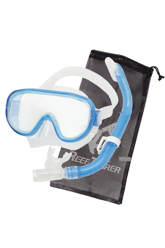 Adult Single-Window Mask & Snorkel Combo Set, Clear Blue