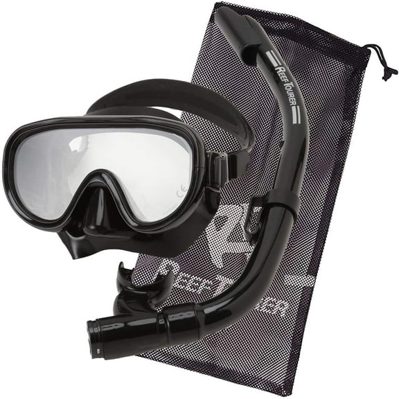 Reef Tourer Adult Single-Window Mask & Snorkel Set For Age 10+, Black