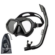 Reef Tourer Adult X-Plore 2-Window Mask & Snorkel Combo, Black/Black