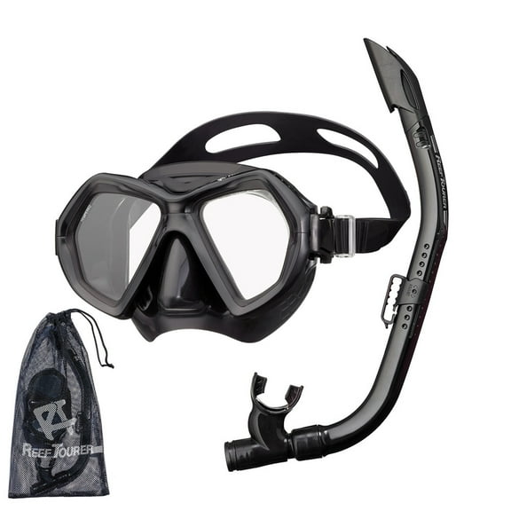 Reef Tourer Adult X-Plore 2-Window Mask & Snorkel Set, Black/Black