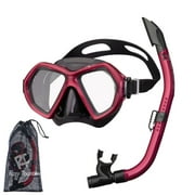 Reef Tourer Adult X-Plore 2-Window Mask & Snorkel Set, Black/Metallic Dark Red