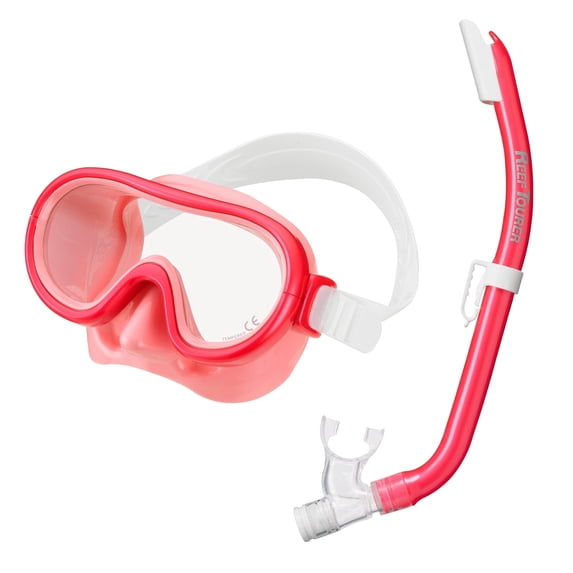 Reef Tourer Kids Snorkel Set (Ages 4–9) - Fun Colors, Panoramic Wide View Mask & Semi-Dry Top Snorkel, Easy Adjust Strap, RC9206, Pink Skirt/Pink Frame