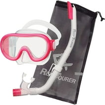 Reef Tourer Youth Single-Window Mask & Snorkel Combo Set for Kids, Flash Pink
