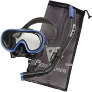 Reef Tourer Youth Single-Window Mask & Snorkel Set for Kids Age 4-9, Black/Metallic Blue