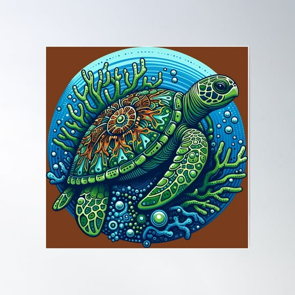 Reef Turtle (#793C1D) Poster Wall Art, Modern Wall Decor For Living Room Bedroom, 17x17 UNFRAMED