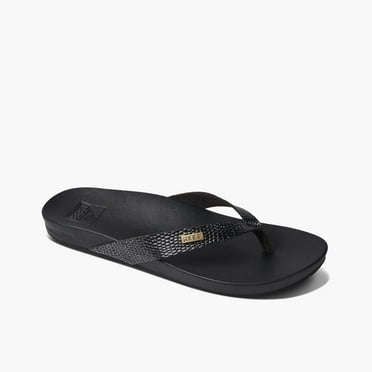 Reef Women's Cushion Court Faux Leather Flip-Flops Sandals, Black Snake Print 6