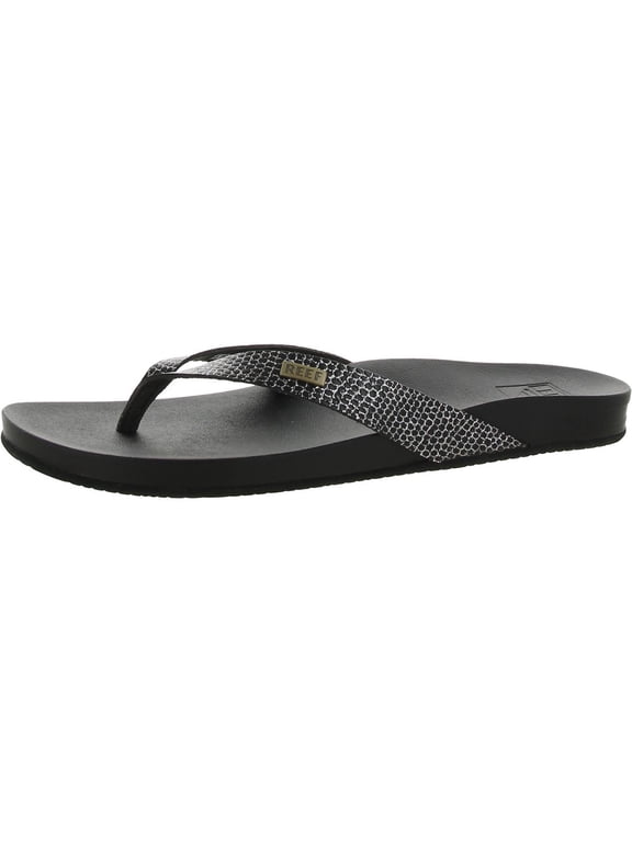 Womens Cushion Court Faux Leather Snake Print Flip-Flops