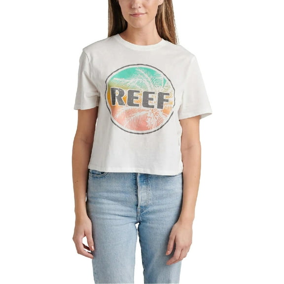 Reef Womens Dani Cropped Graphic T-Shirt, White, Small