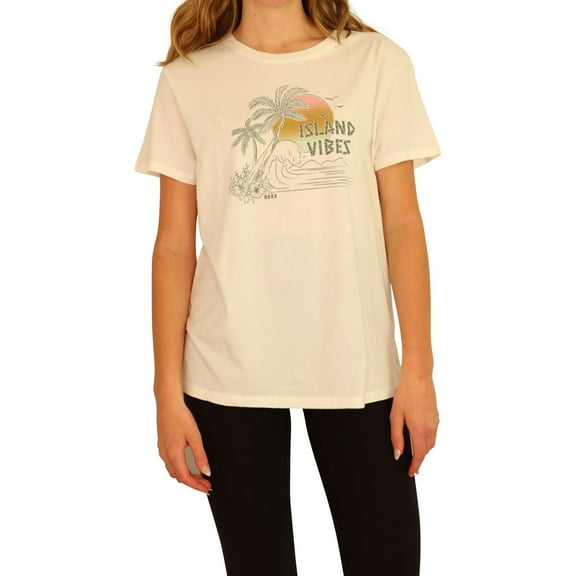 Reef Womens Island Vibes Graphic T-Shirt, Off-White, Small