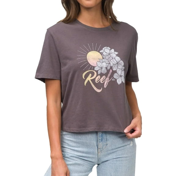 Reef Womens Plumerian Graphic T-Shirt, Grey, X-Small