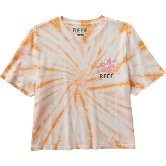 Reef Womens Say Please Cropped Graphic T-Shirt, Orange, Medium