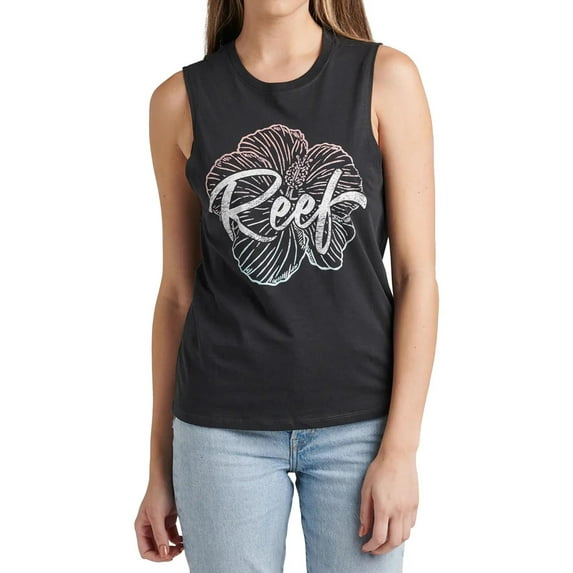 Reef Womens Scarlet Muscle Tank Top, Black, Medium