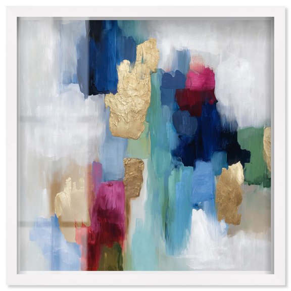 Reef of Color II Shadowbox Print Blue Gold Wall Art by Art Remedy, White Frame, 40 x 40