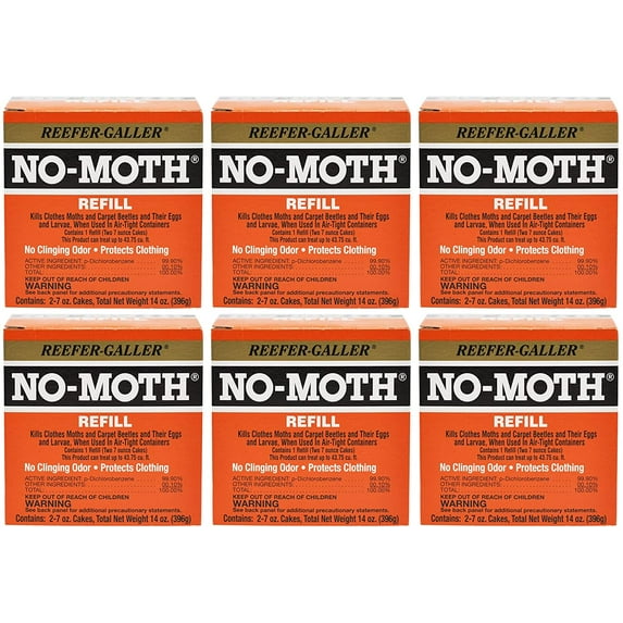 Reefer Galler No-Moth Closet Hanger Refill, Long Lasting Moth Repellent, Two Moth Cake Refills, 7 oz, 6-Pack