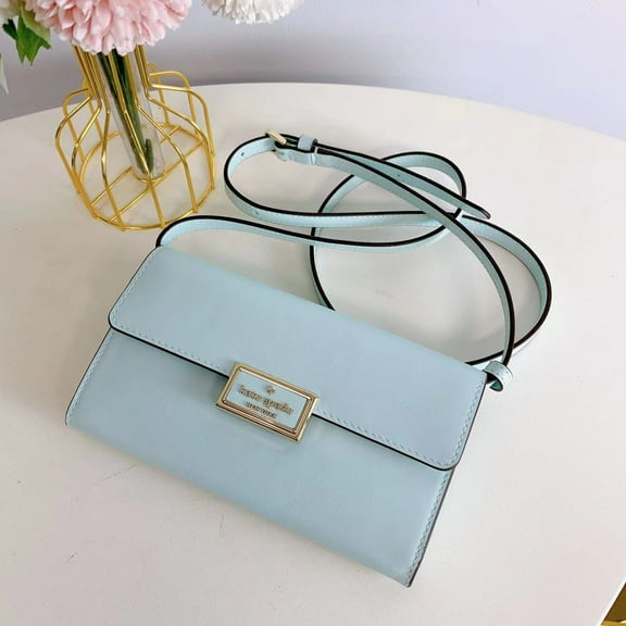 Kate Spade New York Womens Reegan Smooth Leather Wallet Crossbody Bag (Turquoise Glass)