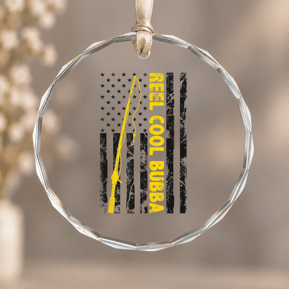 Reel Cool Bubba Fishing American Flag Fisherman Bubba Christmas Ornament, National History Decor, Circle Glass Ornament