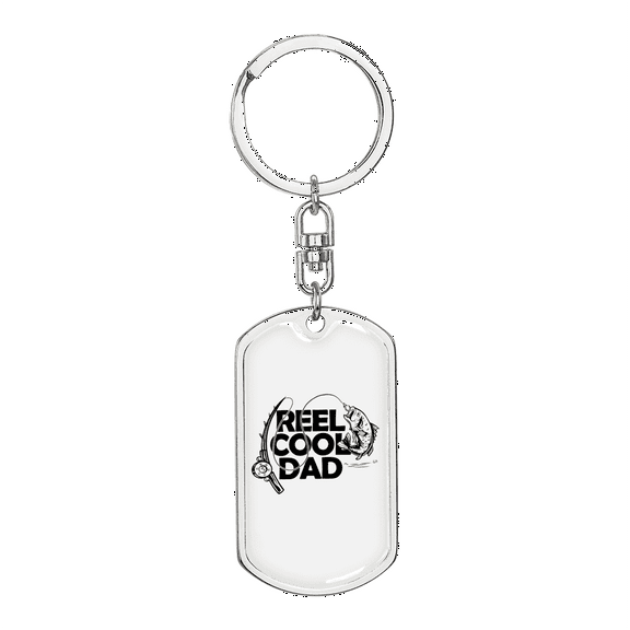 Reel Cool Dad Fish & Rod Fishing Stainless Steel or 18k Gold Premium Swivel Dog Tag Keychain