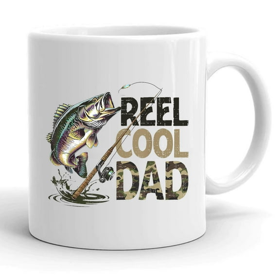 Reel Cool Dad Fishing Papa Father's Day Fisherman Fish Daddy Gift Ceramic Mug 11oz (White;11oz)