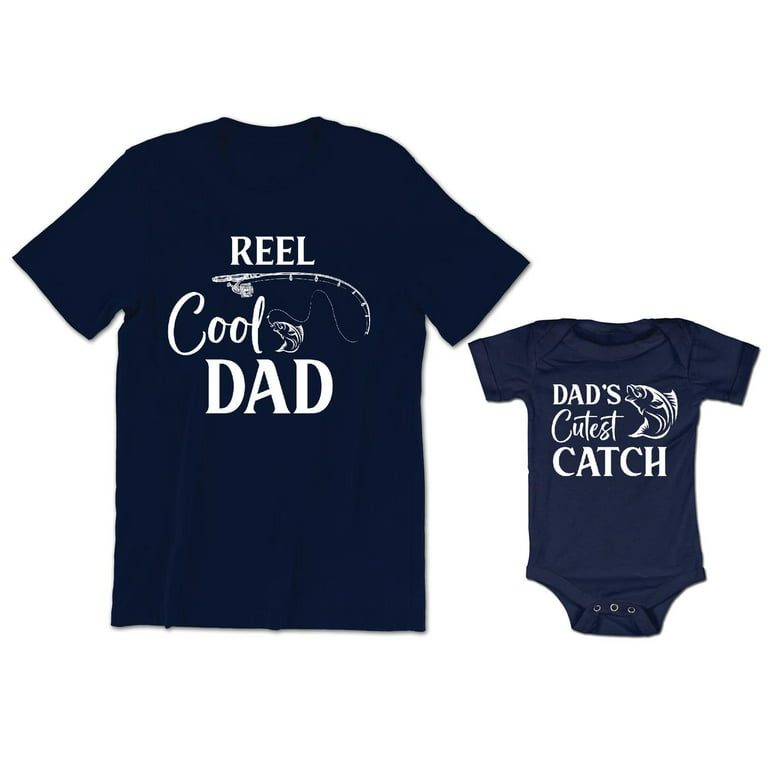 Reel Cool Dad Men's T-Shirt Fish and Fishing Hook Graphic Dad's Cutest  Catch Baby Bodysuit Kids Toddler Shirt 