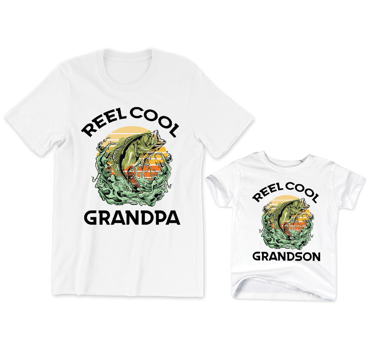 Reel Cool Grandpa Men's T-Shirt Funny Fish Graphic Tee Reel Cool Grandson  Kids Toddler Shirt Youth 