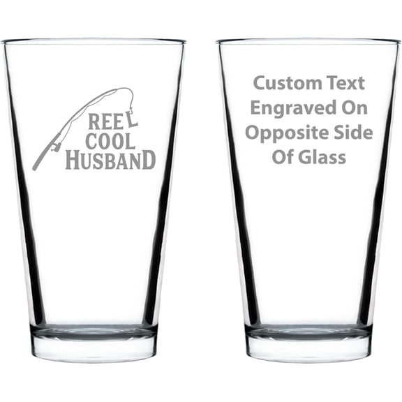 Reel Cool Husband - 16 oz Pint Glass for - Funny Fishing Gifts for Fisherman Husbands - Fun Fish Cups