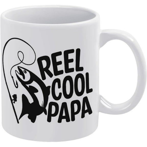 Reel Cool Papa 11 Ounces Funny White Mug - Cute Coffee And Tea Mug - Ceramic Coffee Mugs For Women And Men