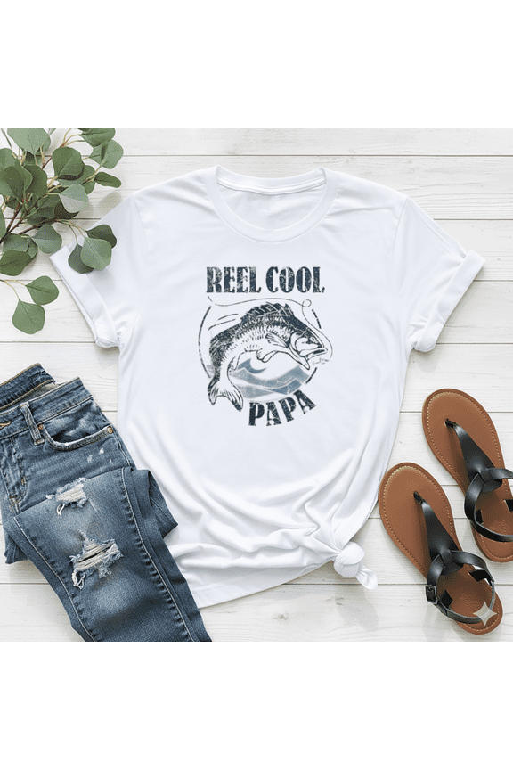 Reel Cool Papa Fishing Dad Gifts Father's Day Bass Fun Unisex T-Shirt, up to Size 5XL