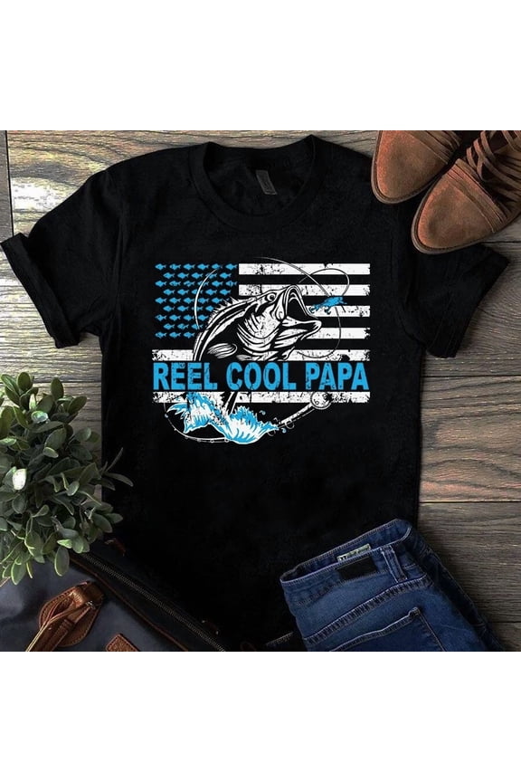 Reel Cool Papa Fishing Dad Hook Angler Humor Gift Unisex T-Shirt, up to size 5XL