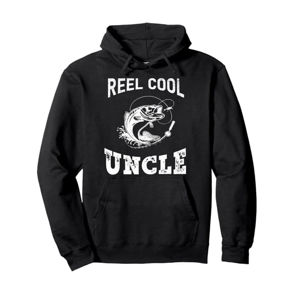 Reel Cool Uncle Fisherman Father's Day Fishing Gifts Men Pullover Hoodie - Classic Black Hooded Sweatshirt - Gifts for Men Women Moms Dads Friends