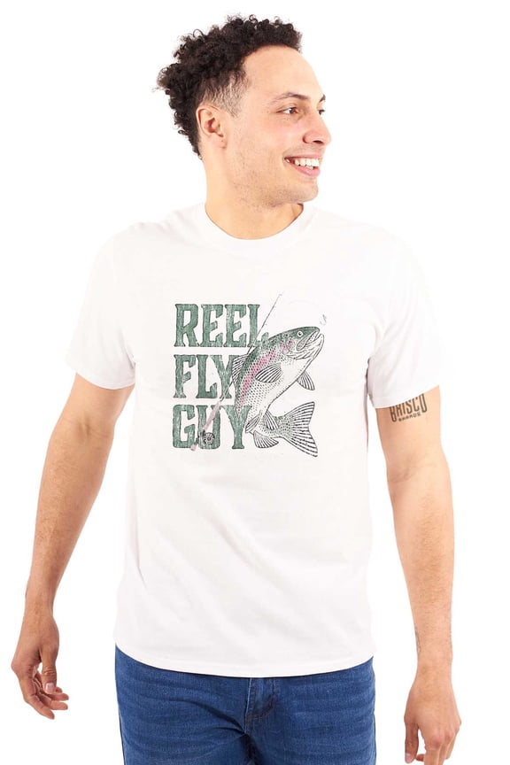 Reel Fly Guy Fishing Lover Cool Funny Plus Size Crewneck Graphic Tee Shirt Brisco Brands 4X
