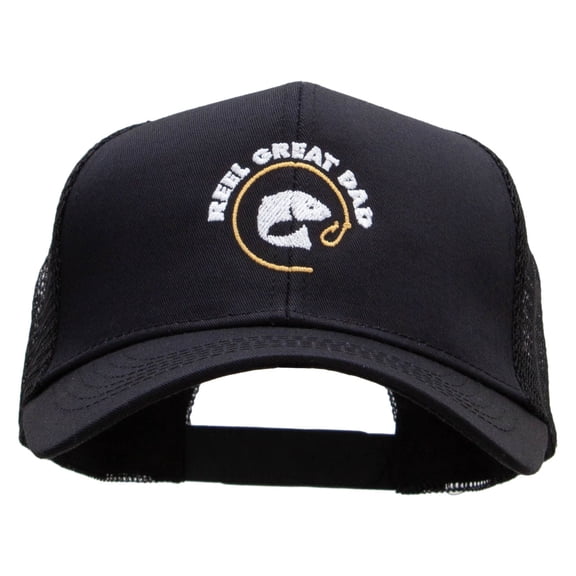Reel Great Dad Embroidered Solid Cotton Twill Mesh Prostyle Cap - Black OSFM