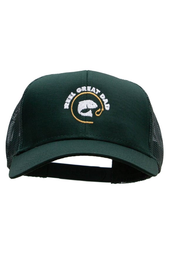 Reel Great Dad Embroidered Solid Cotton Twill Mesh Prostyle Cap - Dk Green OSFM