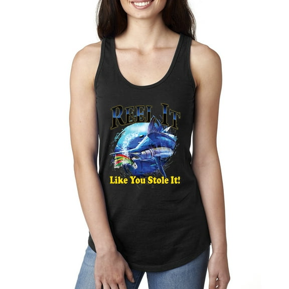 Reel It Like You Stole It Ladies Racerback Tank Top, Black, Small
