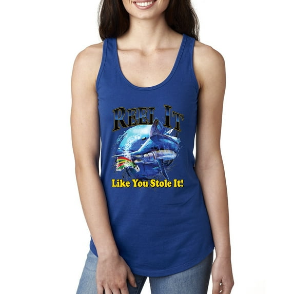 Reel It Like You Stole It Ladies Racerback Tank Top, Royal, Medium