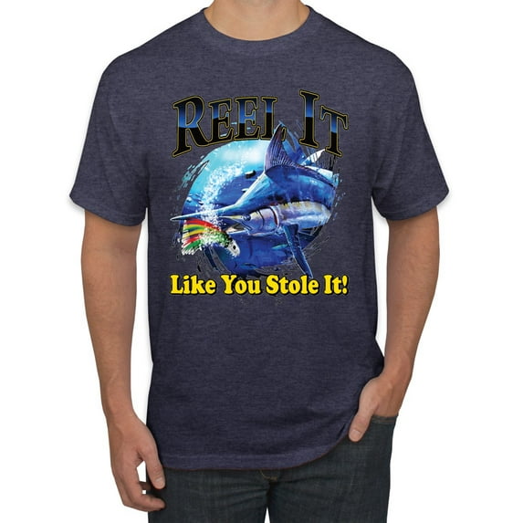 Reel It Like You Stole It Men's Graphic T-Shirt, Vintage Heather Navy, 3XL
