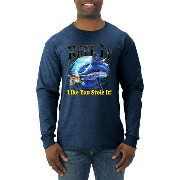 Reel It Like You Stole It Mens Long Sleeve Shirt, Vintage Heather Navy, 3XL