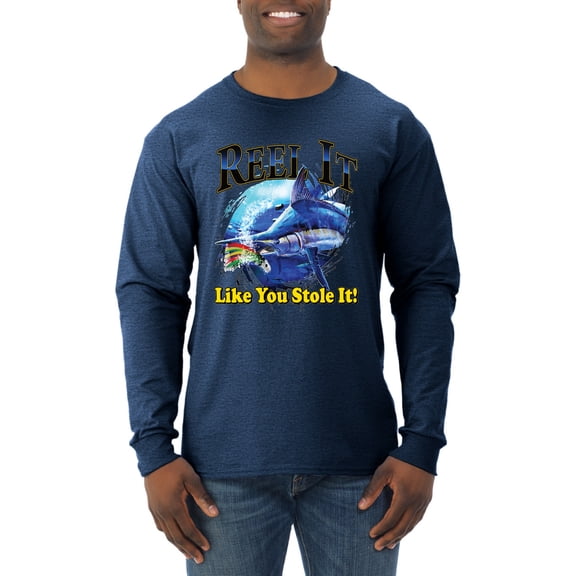 Reel It Like You Stole It Mens Long Sleeve Shirt, Vintage Heather Navy, Small