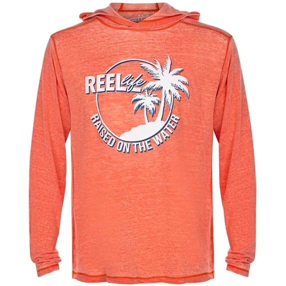 Reel Life Circle Palm Ocean Washed Captiva Hoodie - Small - Spicy Orange
