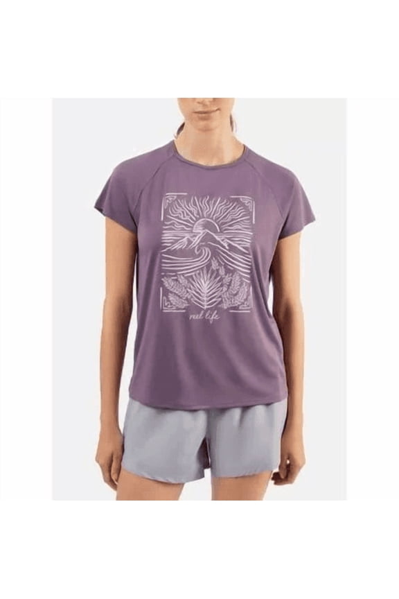 Ladies' Split Back Graphic Tee, (Purple, XXL)