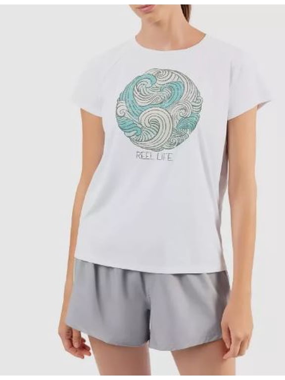 Ladies' Split Back Graphic Tee, White Large