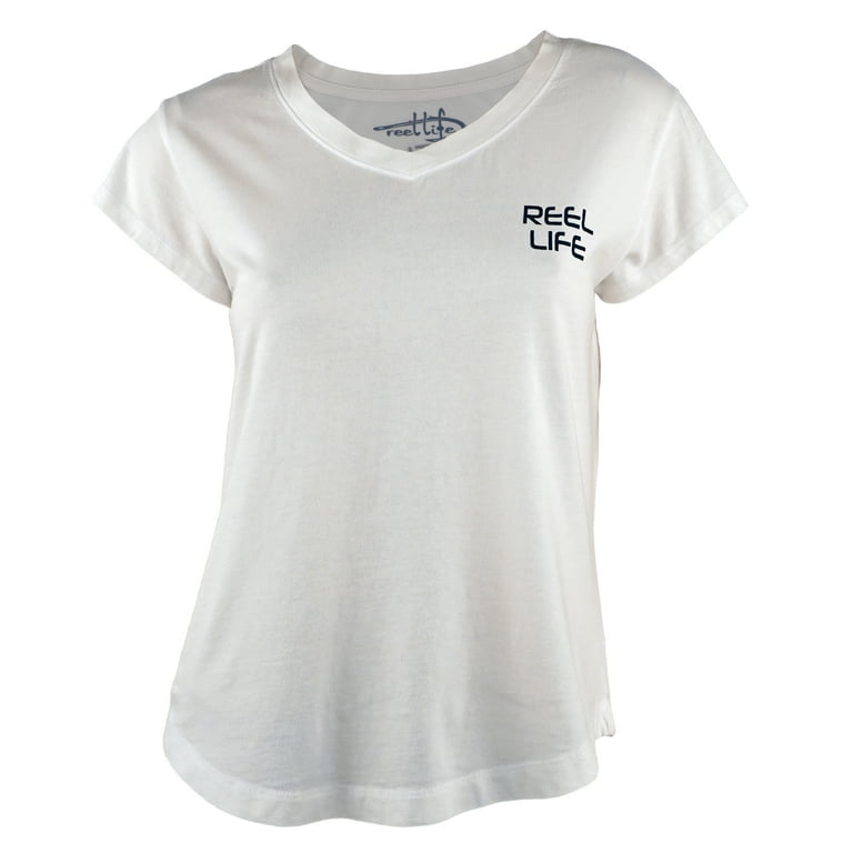 Reel Life Women's Ocean Washed Sassy Palm V-Neck T-Shirt - Small - White