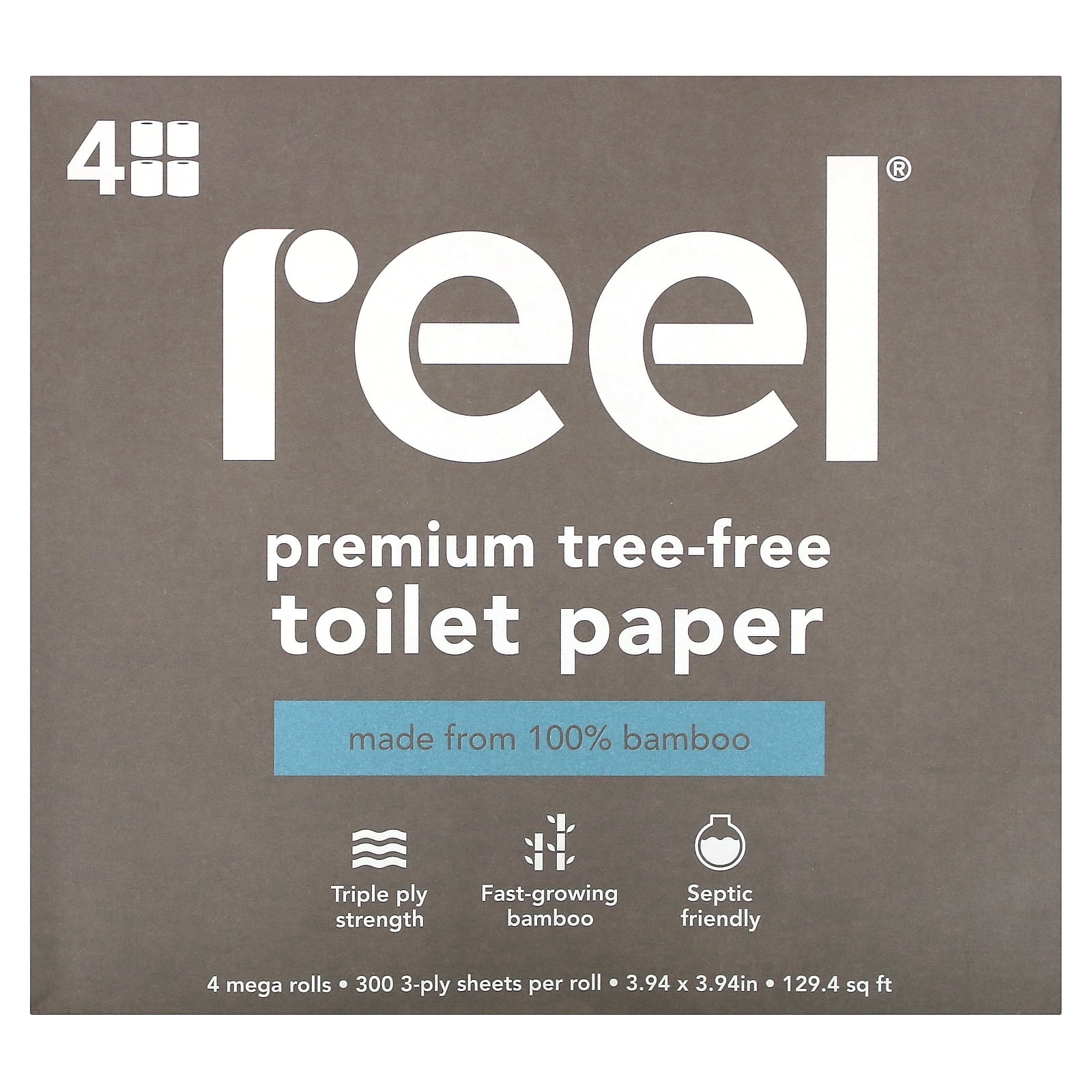 Reel Premium Tree-Free Toilet Paper, 4 Mega Rolls