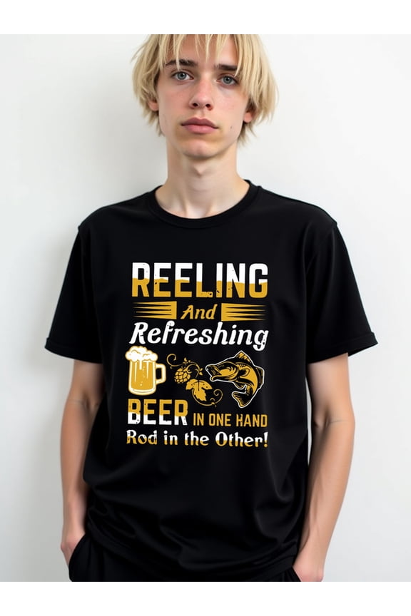 Reel & Refresh: Beer & Rod T-Shirt for men t shirts black graphic tees funny Perfect for exercise Funny Unisex Shirt Short Sleeve tshirts