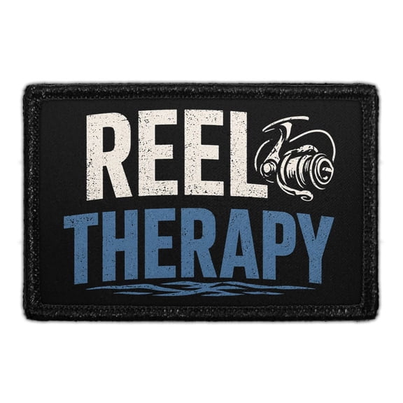 Reel Therapy | Hook and Loop Attach for Hats, Jeans, Vest, Coat | 2x3 in | by Pull Patch