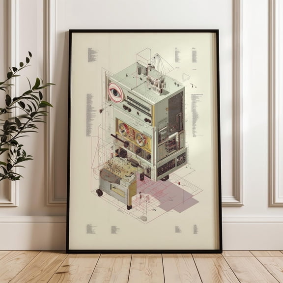 Reel To Reel Tape Recorder Technical Drawing Schematic Poster Home Decor Office Wall Art