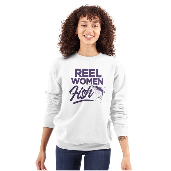 Reel Women Fish Cute Girly Fishing Women Crewneck Sweatshirt Brisco Brands S