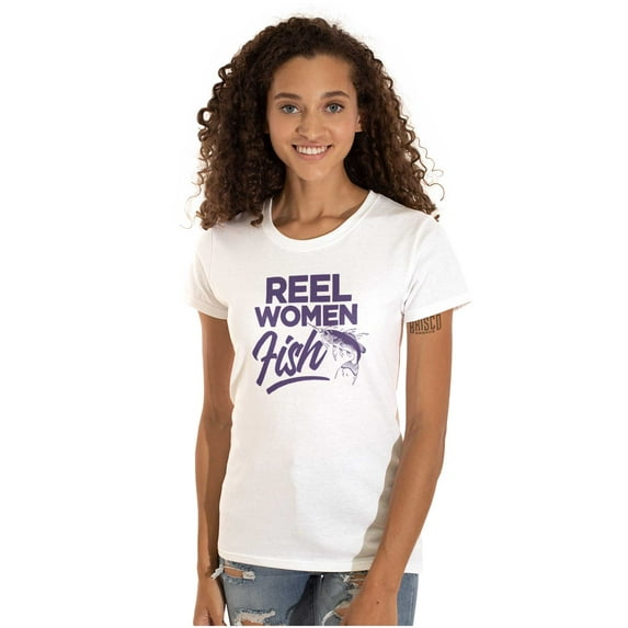 Reel Women Fish Cute Girly Fishing Womens Slim Fit Graphic Tee Brisco Brands L