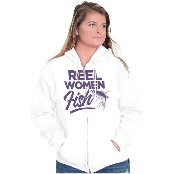 Reel Women Fish Cute Girly Fishing Zip Hoodie Sweatshirt Women Brisco Brands L