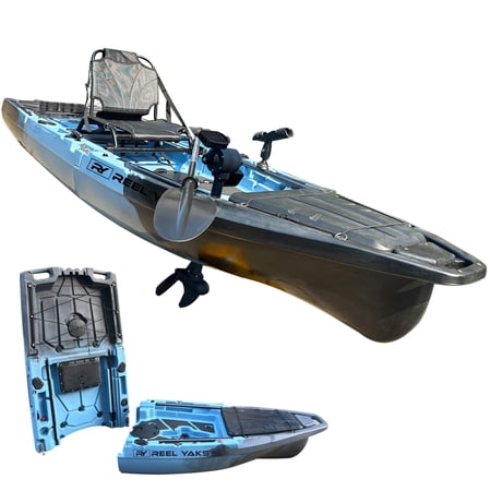Reel Yaks Recon Modular Fishing Kayak - 10.5ft Lightweight Propeller Drive, Sit On Top Kayak for Adults & Youth - Stable & Portable, Ideal Space-Saving Design - 400 lbs Capacity - Blue Gray